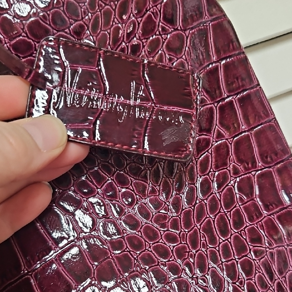 NWT Neiman Marcus Deep Purple Crocodile-Embossed Faux Leather Tote - Picture 3 of 12